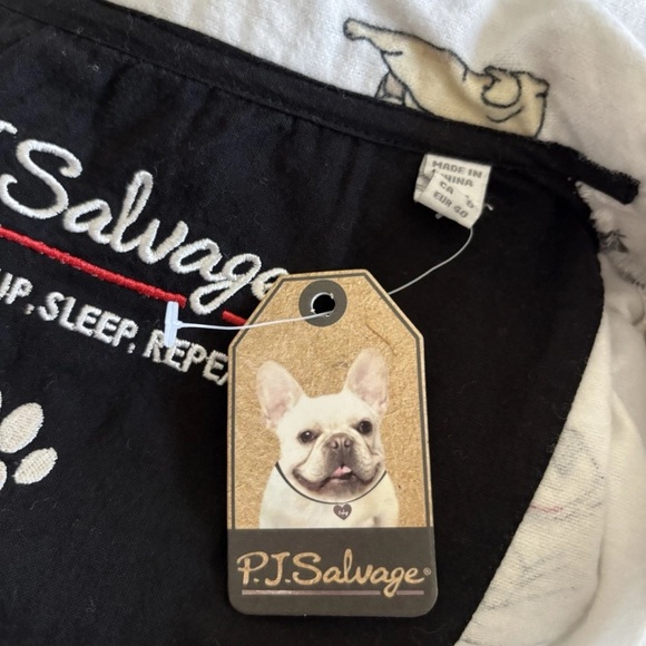 NWT PJ Salvage Pug Pajama Top ONLY Large L Ba Hum Pug White Holiday Flannel - Picture 6 of 6